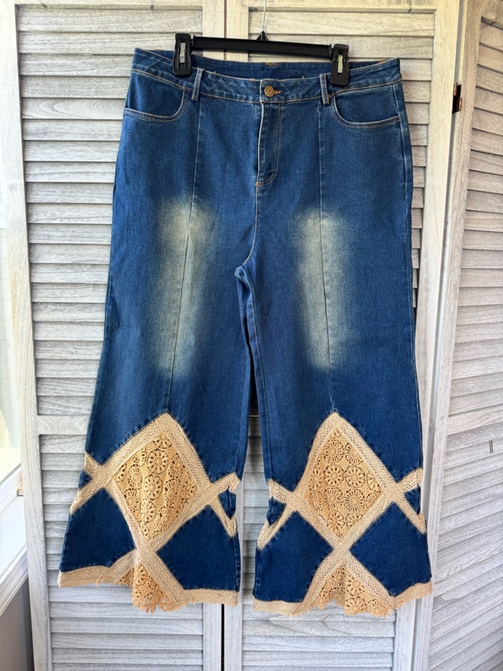 NEW JG Jeans with Tea Stained Crochet Detail - Women's Wide Flare Leg